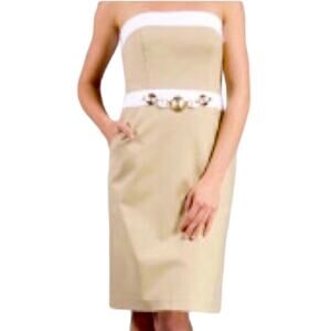 Milly New York Khaki Strapless Dress Removable Chain Belt Size 2 USA Made